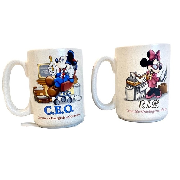 DISNEY Vintage Mickey Mouse “CEO” & Mini Mouse “VIP” Mug Set from Disney World - Picture 2 of 7